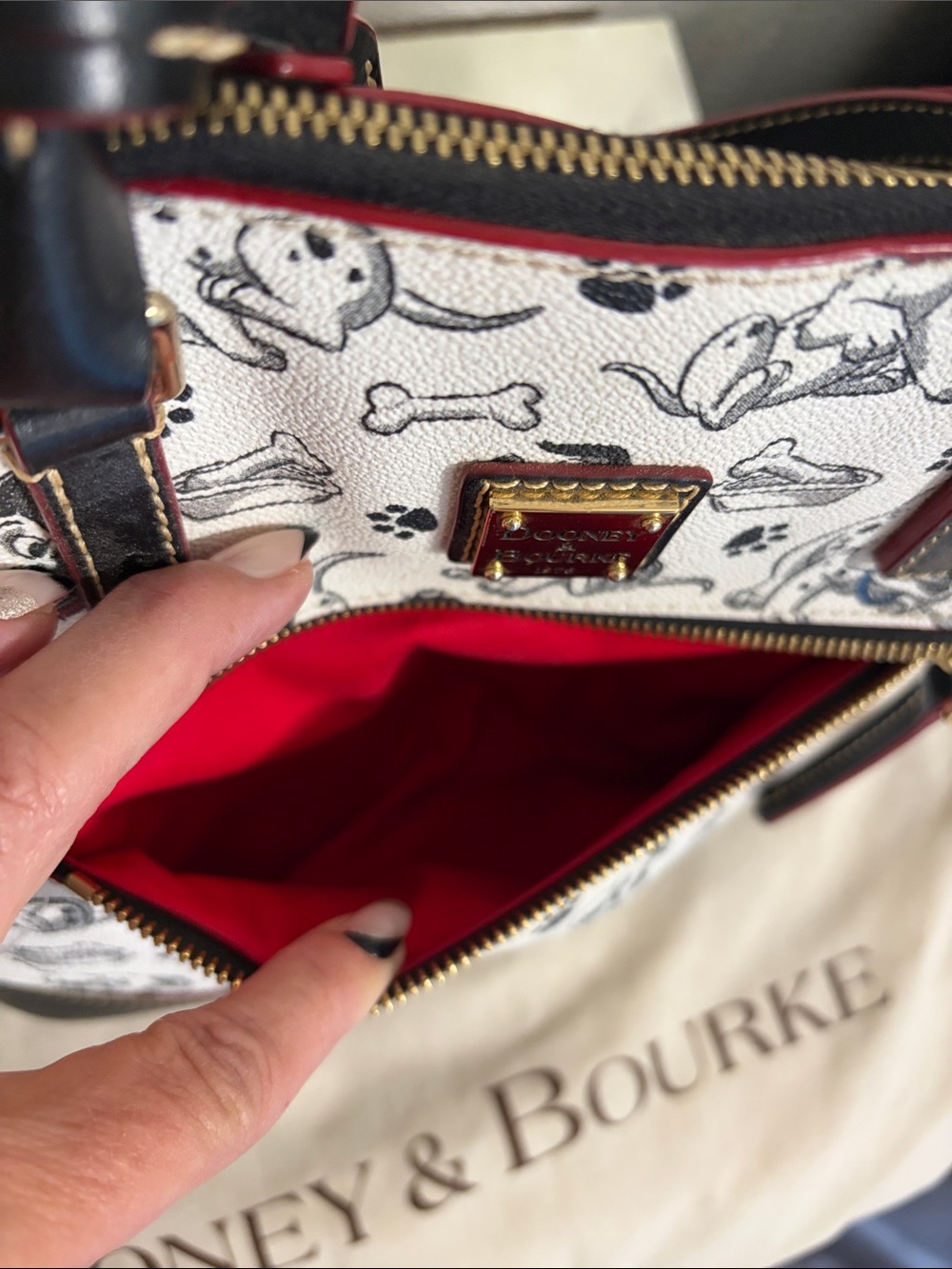 Dooney & Bourke Disney 101 Dalmatian Print Satchel with Red Trim - Picture 4 of 14